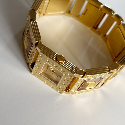 Dior 1990s Square Dial Interchangeable Strap Gold-Plated Watch