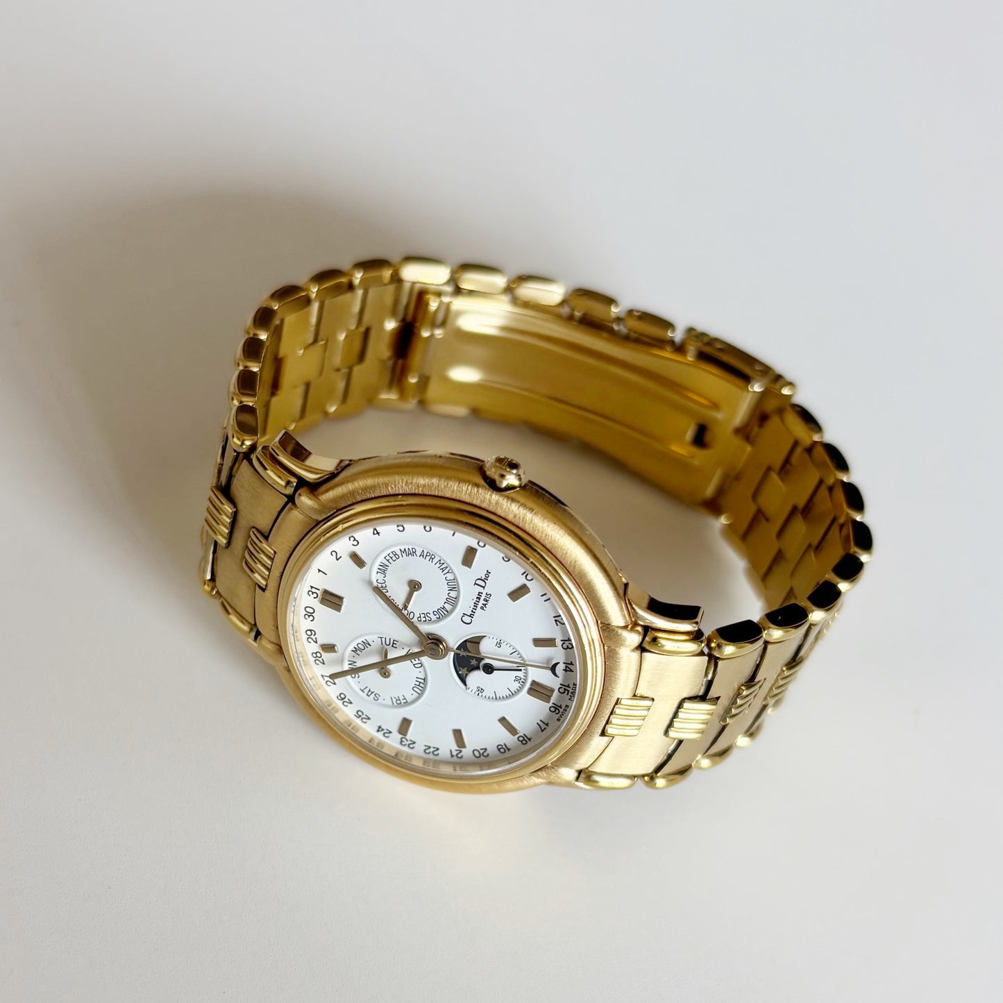 Dior 1990s Moon Phase Triple Calendar Gold Plated Watch