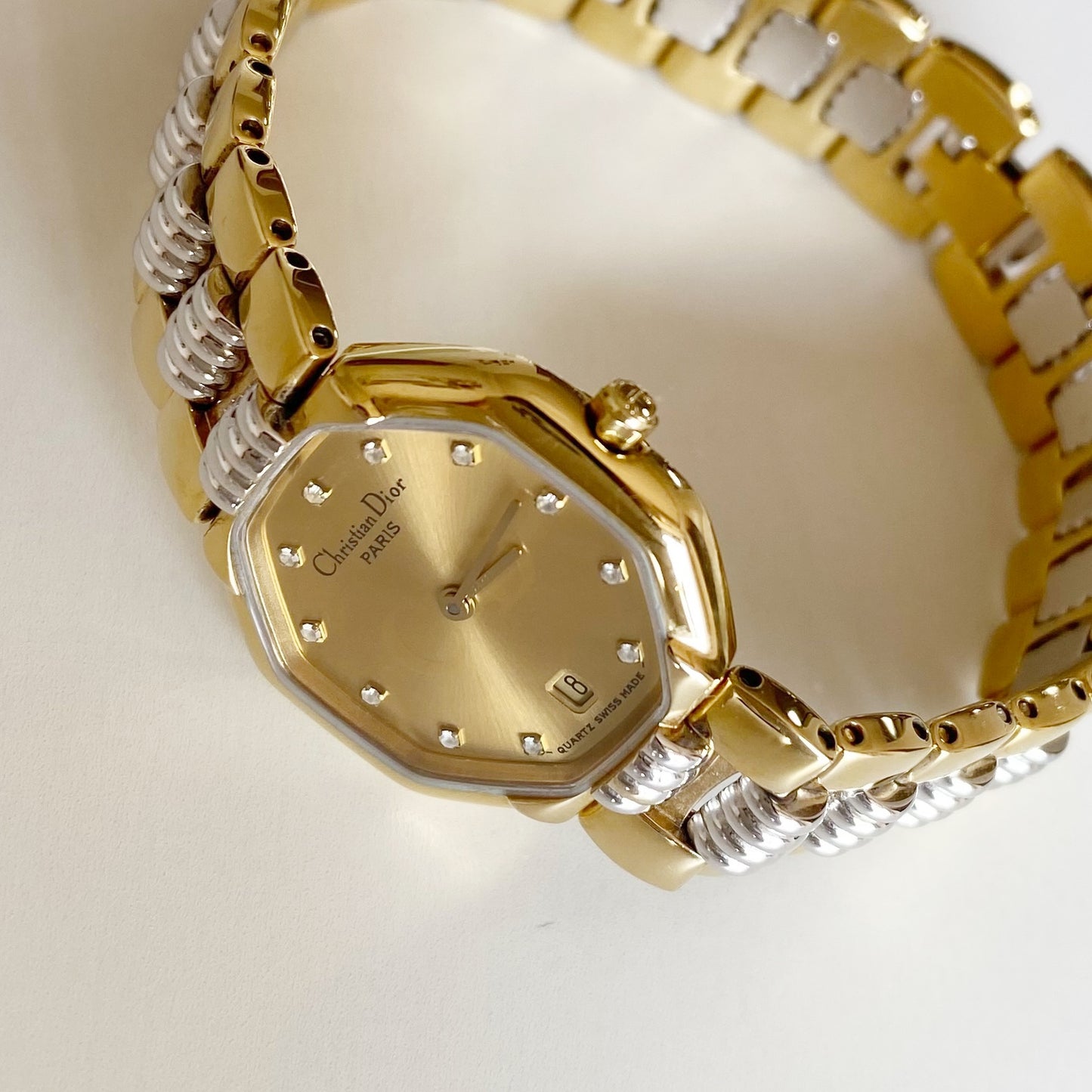 Dior 1990s Octagon Two Tone Gold Plated Watch