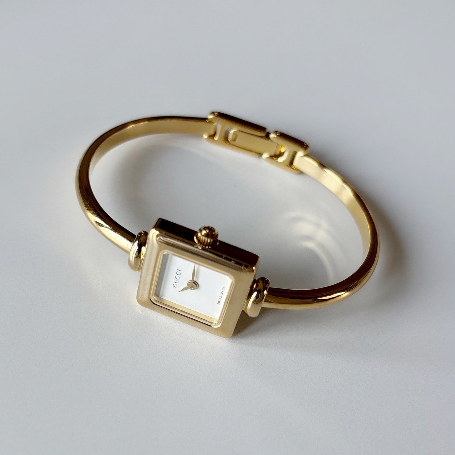 Gucci 1990s Square Dial Gold Plated Bangle Watch