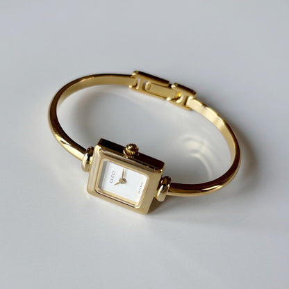 Gucci 1990s Square Dial Gold Plated Bangle Watch