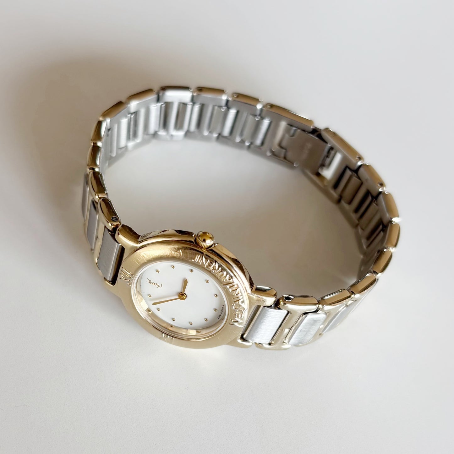 Yves Saint Laurent 1990s Round Dial Two Tone Gold Plated Watch