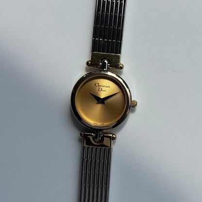 Dior 1990s Round Dial Gold Plated Two Tone Watch