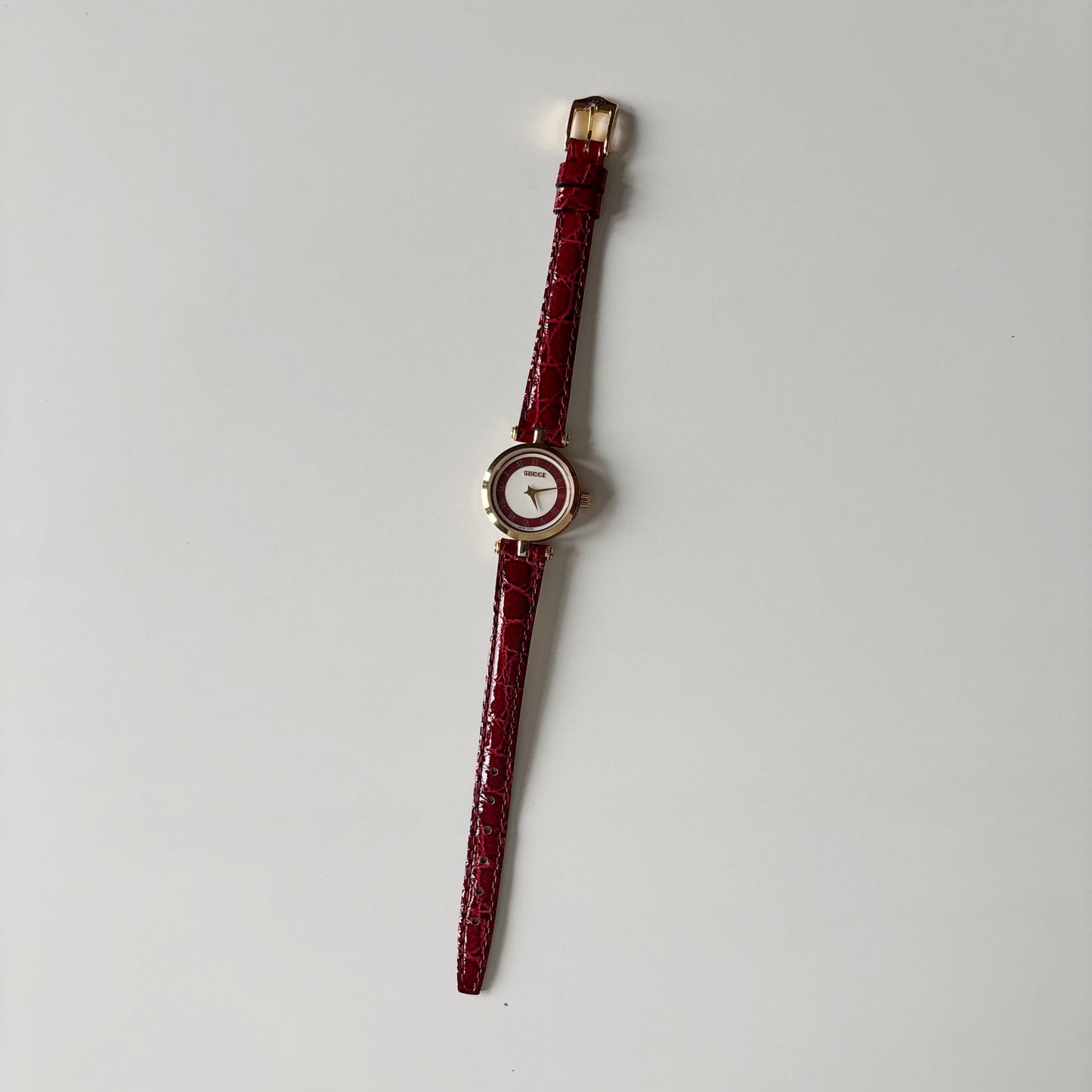 Gucci 1990s Sherry Red Round Dial  Gold Plated Watch