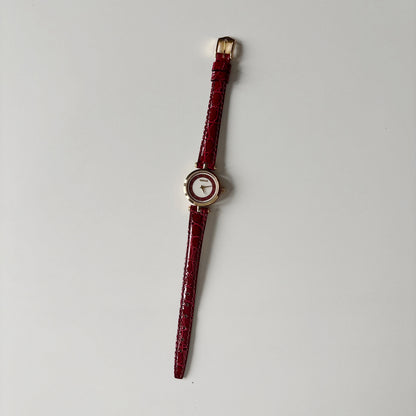 Gucci 1990s Sherry Red Round Dial  Gold Plated Watch