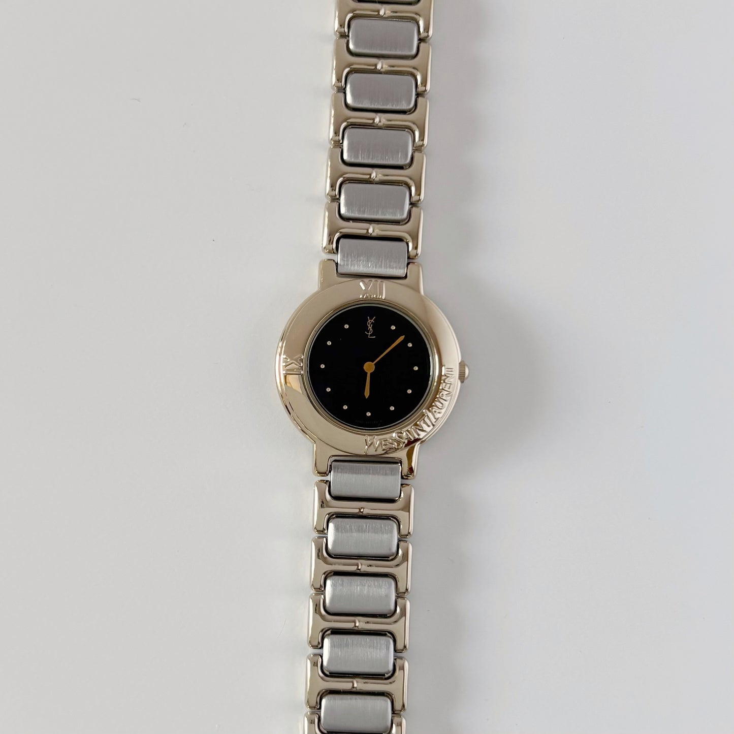 Yves Saint Laurent 1990s Black Dial Two Tone Watch