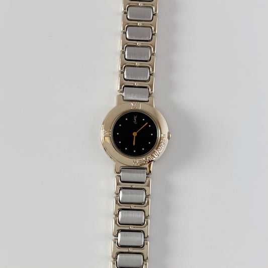 Yves Saint Laurent 1990s Black Dial Two Tone Watch