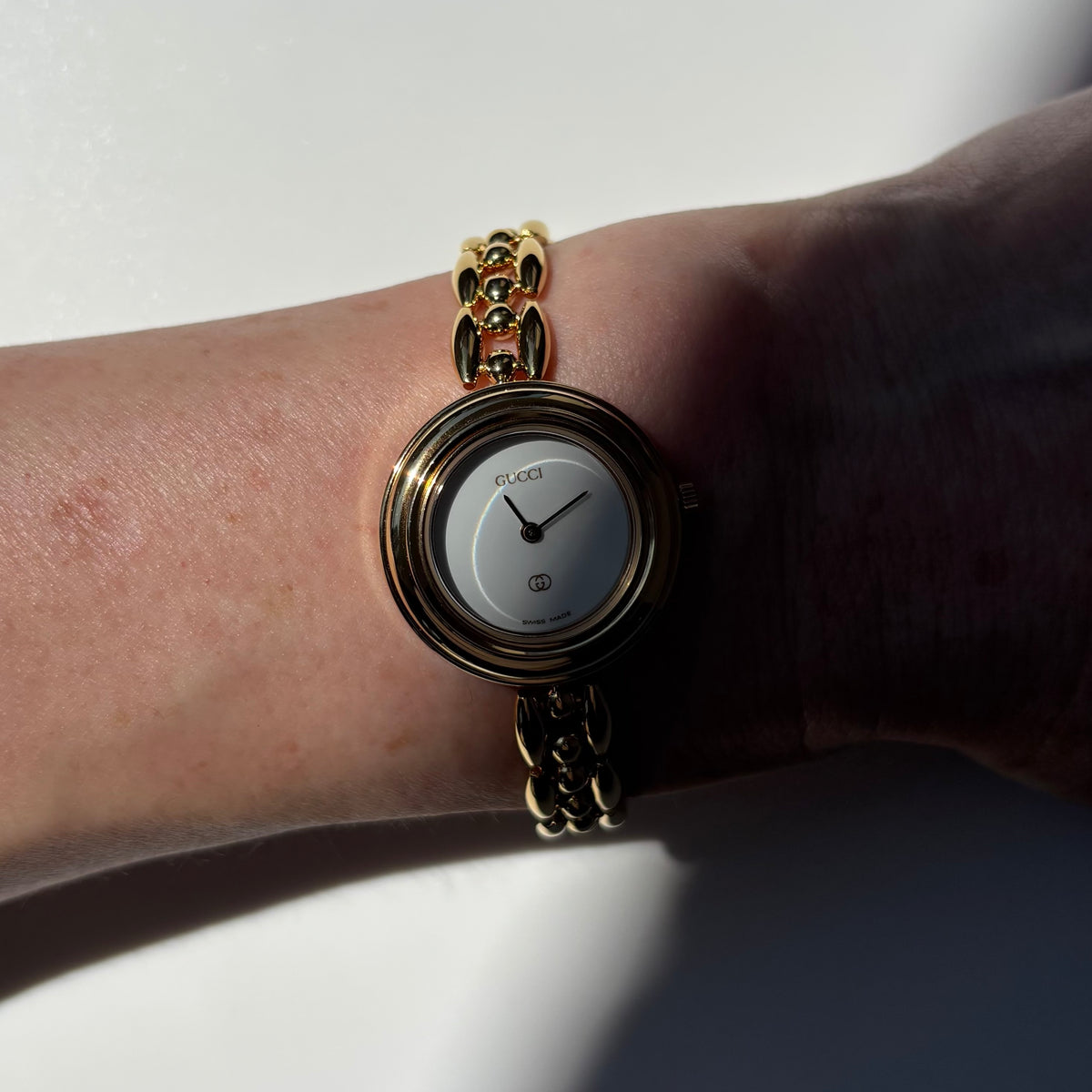 Gucci 1990s Interchangeable Bezel Gold Plated Rice Chain Watch with 6 bezels, case (160mm)