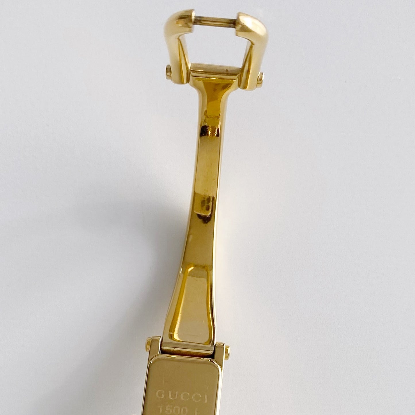 Gucci 1990s Seashell Dial Rectangular Gold Plated Bangle Watch