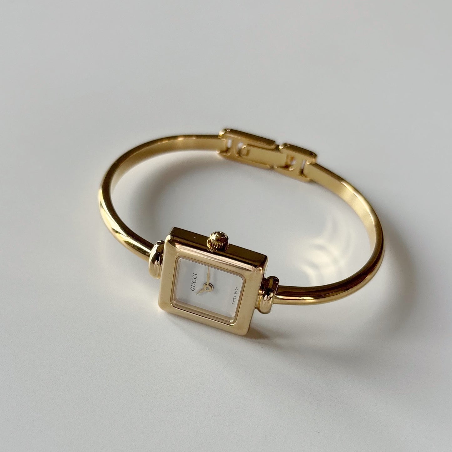 Gucci 1990s Square Dial Gold Plated Bangle Watch