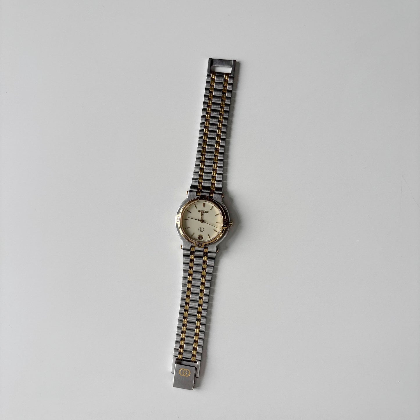 Gucci 1990s Date Round Dial Gold Plated Two Tone Watch (Large)
