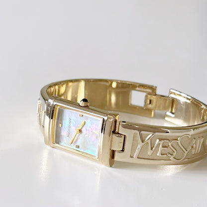 Yves Saint Laurent 1990s Seashell Dial Gold Plated Bangle Watch