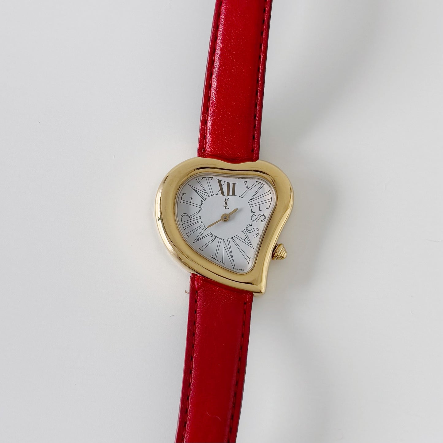 Yves Saint Laurent 1990s Heart shaped Gold Plated Red Watch