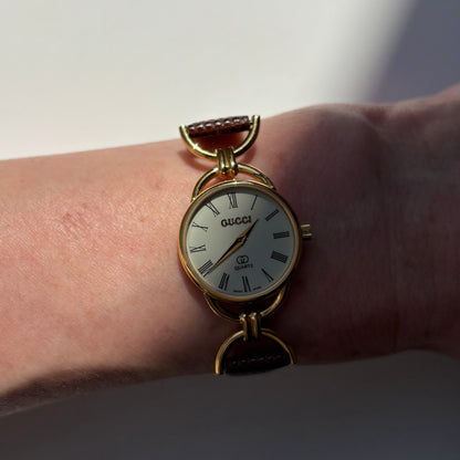 Gucci 1980s Cream Dial Gold Plated Horsebit Watch