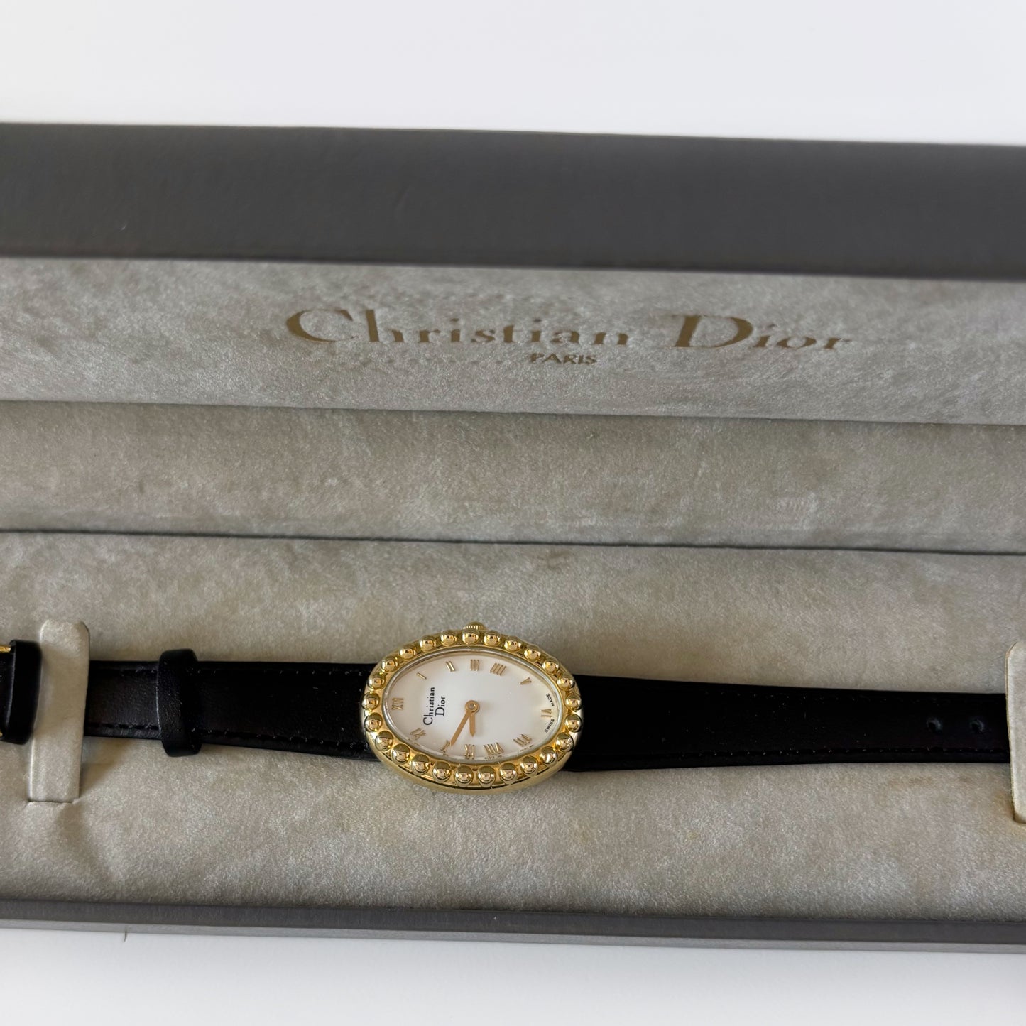 Dior 1990s Baignoire Gold Plated Leather Watch