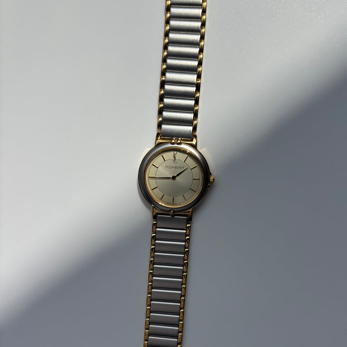 Yves Saint Laurent 1990s Large Round Dial Two Tone Gold Plated Watch (Large)