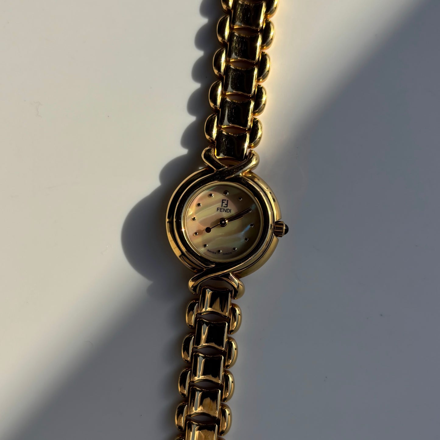 Fendi 1990s Seashell Dial Gold Plated Watch