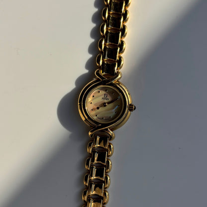 Fendi 1990s Seashell Dial Gold Plated Watch