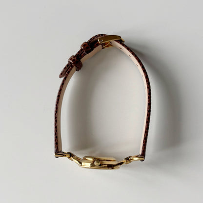 Gucci 1990s Round Dial Horsebit Gold Plated Watch
