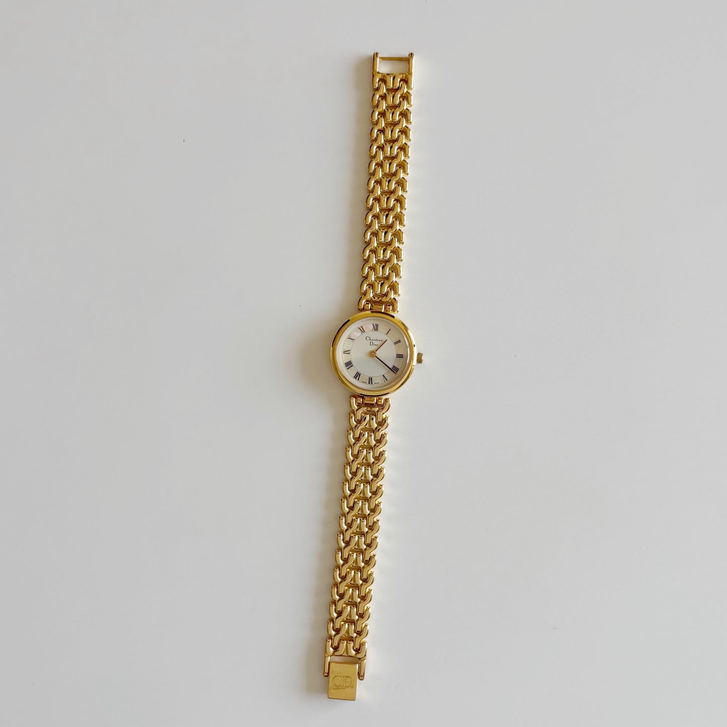 Dior 1990s Seashell Round Dial Gold Plated Watch