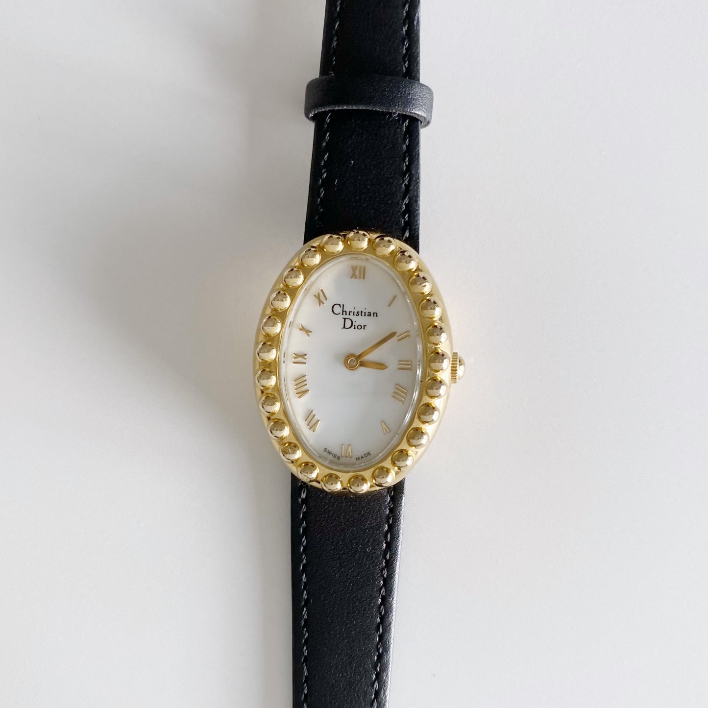 Dior 1990s Baignoire Gold Plated Leather Watch