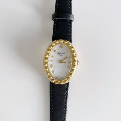 Dior 1990s Baignoire Gold Plated Leather Watch