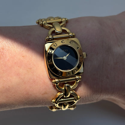 Gucci 1990s Black Dial Gold Plated Watch