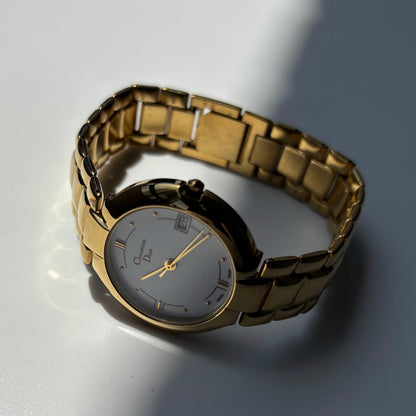 Dior 1990s Date Round Dial Gold Plated Watch (Large)