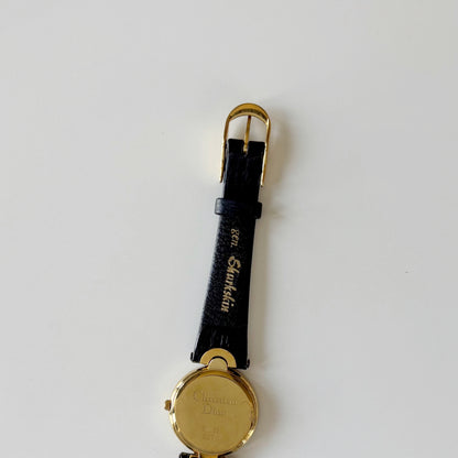 Dior 1990s Black Round Dial Gold Plated Watch