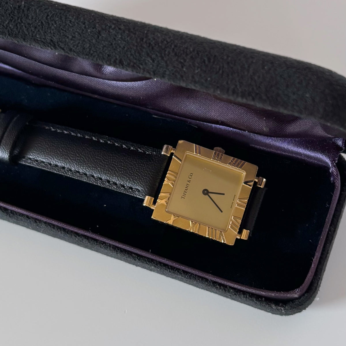 Tiffany 1990s Atlas Square Dial 18K Gold Case Watch