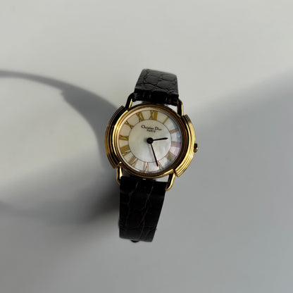 Dior 1990s Seashell Round Dial Gold Plated Watch