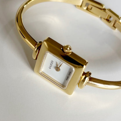 Gucci 1990s Square Dial Gold Plated Bangle Watch
