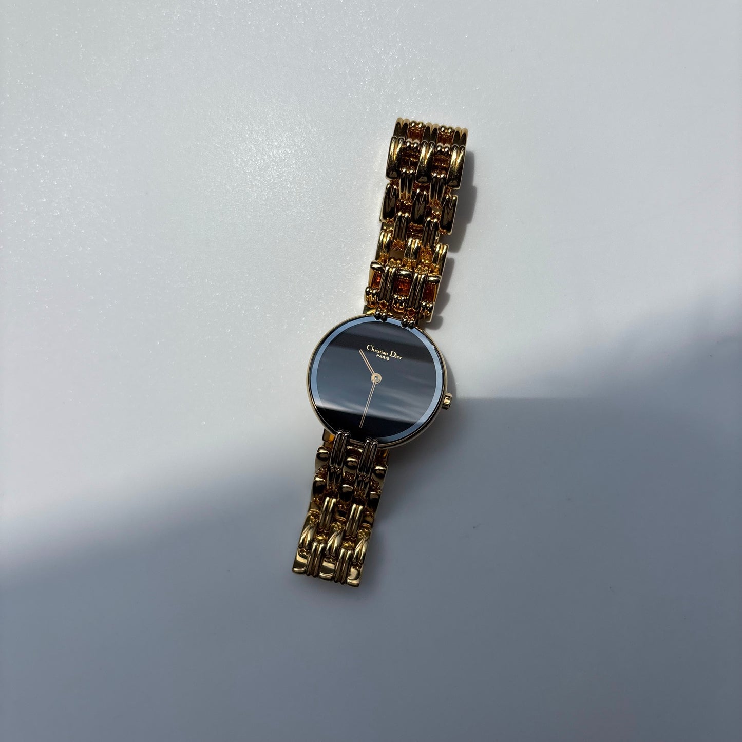 Dior 1990s Bagheera Black Dial Gold Plated Round Watch