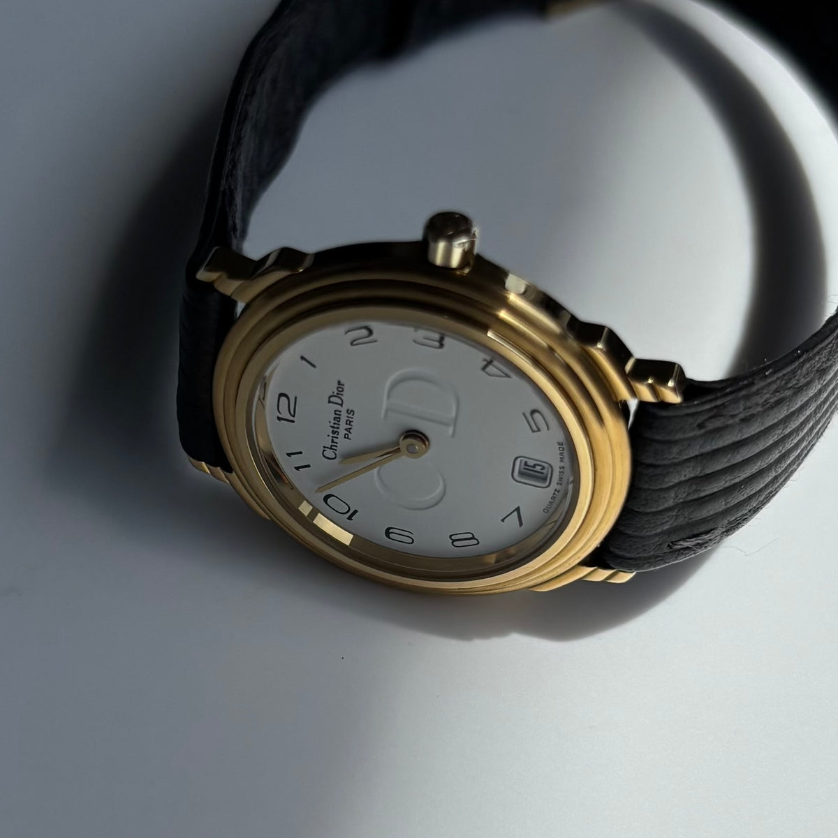 Dior 1990s Date Round Dial Gold Plated Watch