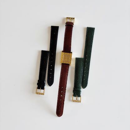 Dior 1990s La Parisienne Interchangeable Strap Gold Plated Watch with 3 straps, case