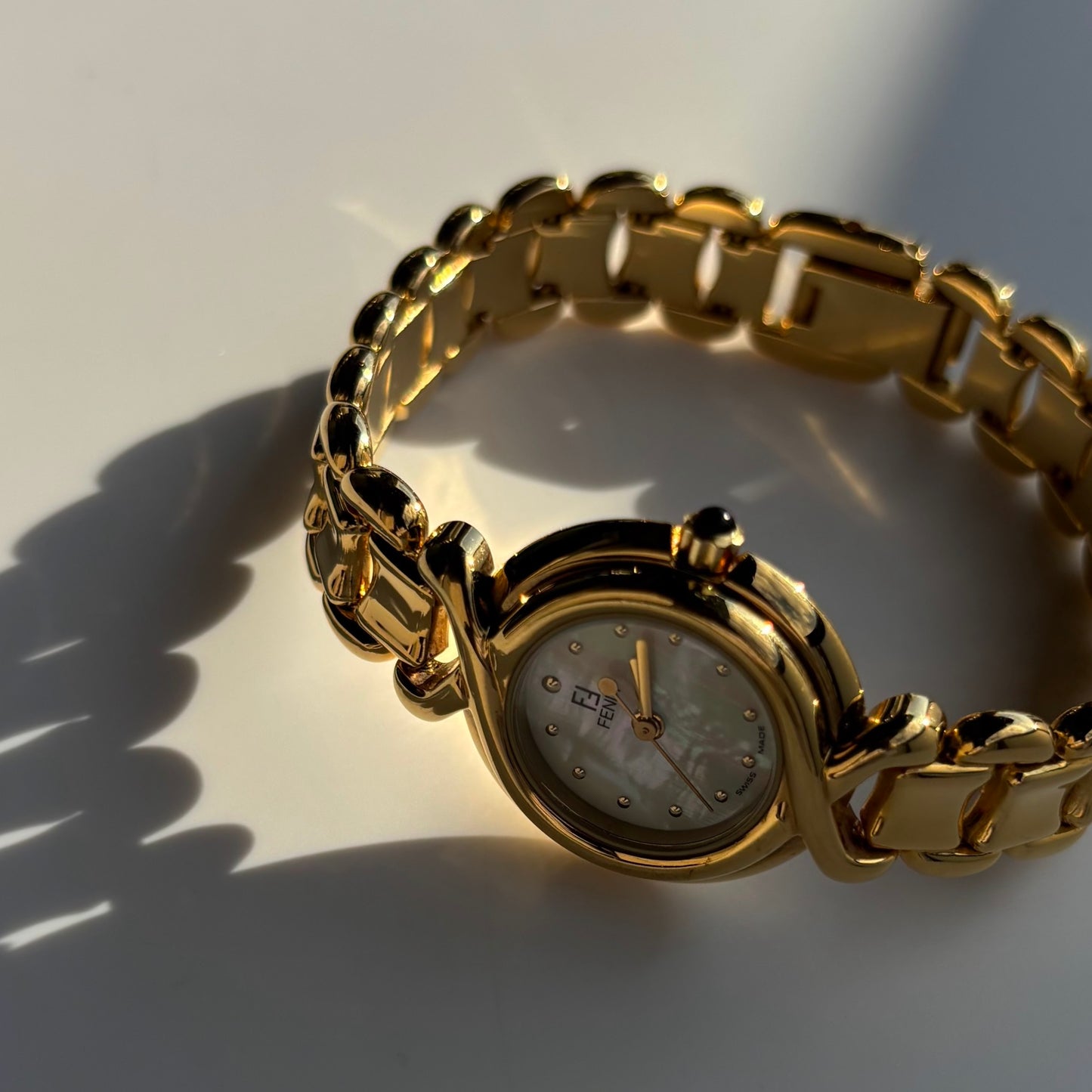 Fendi 1990s Seashell Dial Gold Plated Watch