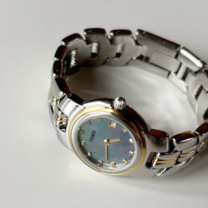 Fendi 1990s Seashell Dial Date Two Tone Watch