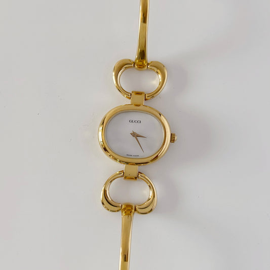 Gucci 1990s Seashell Dial Gold Plated Bangle Watch