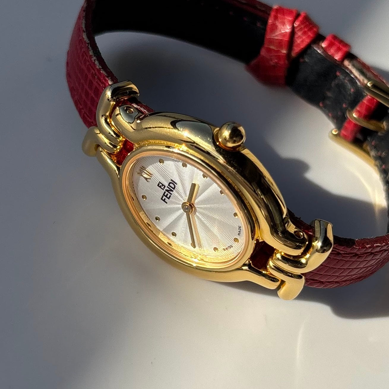 Fendi 1990s Interchangeable Belt Gold Plated Watch with 5 straps, case