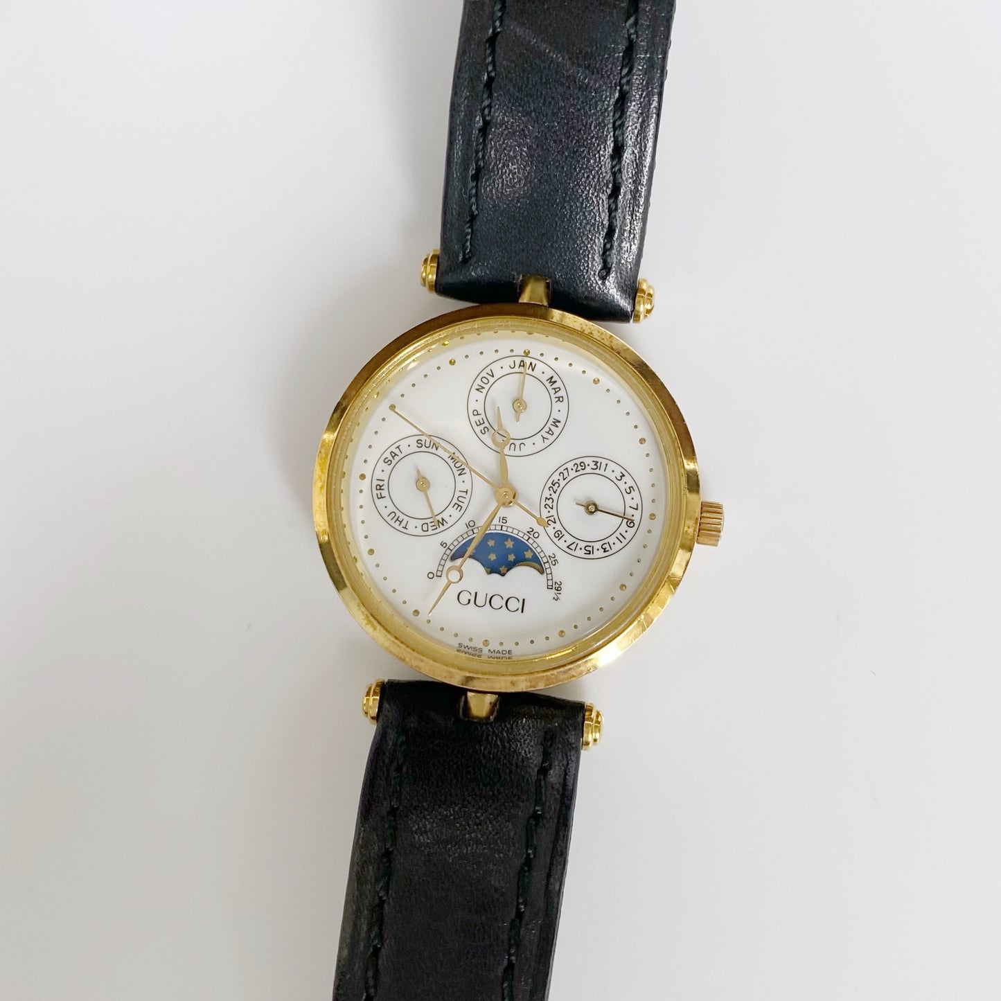 Gucci 1980s Gold Plated Moon Phase Watch