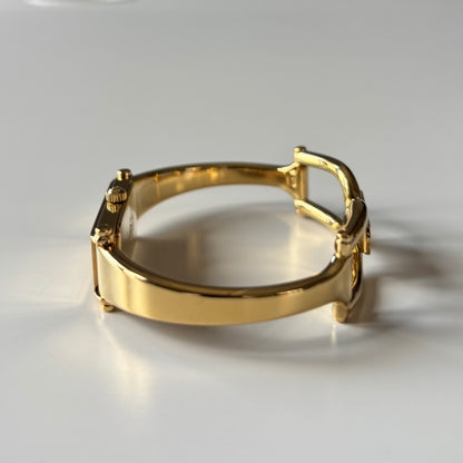 Gucci 1990s Rectangular Gold Dial Gold Plated Bangle Watch (Small)