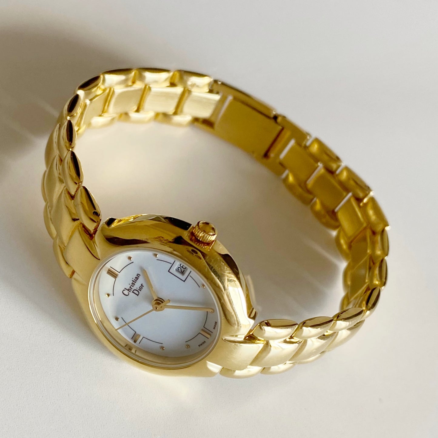 Dior 1990s Round Dial Gold Plated Watch