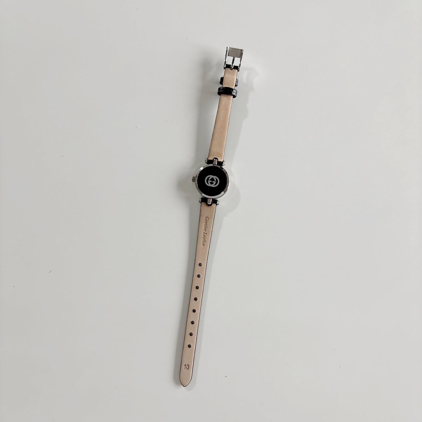 Gucci 1990s Black Round Dial Silver Watch