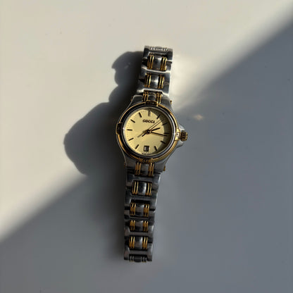 Gucci 1990s Date Round Dial Two Tone Watch