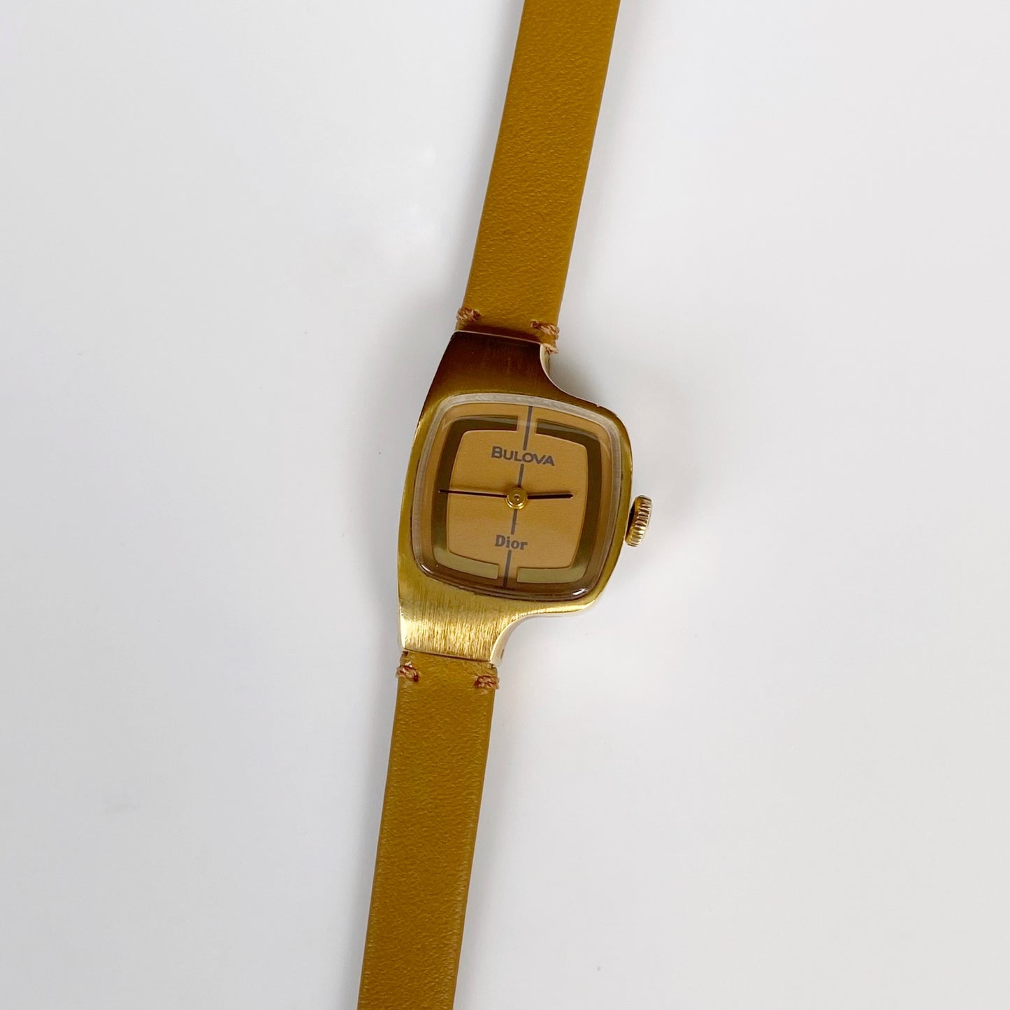 Dior x Bulova 1970s Hand-Winding Gold Plated Square Leather Watch