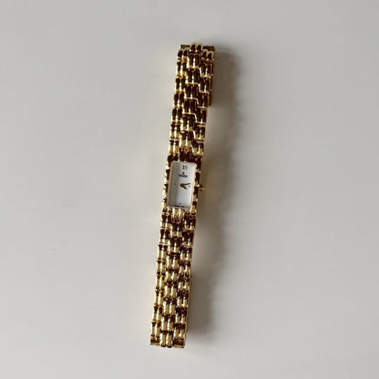 Fendi 1990s Rectangular White Dial Gold Plated Watch