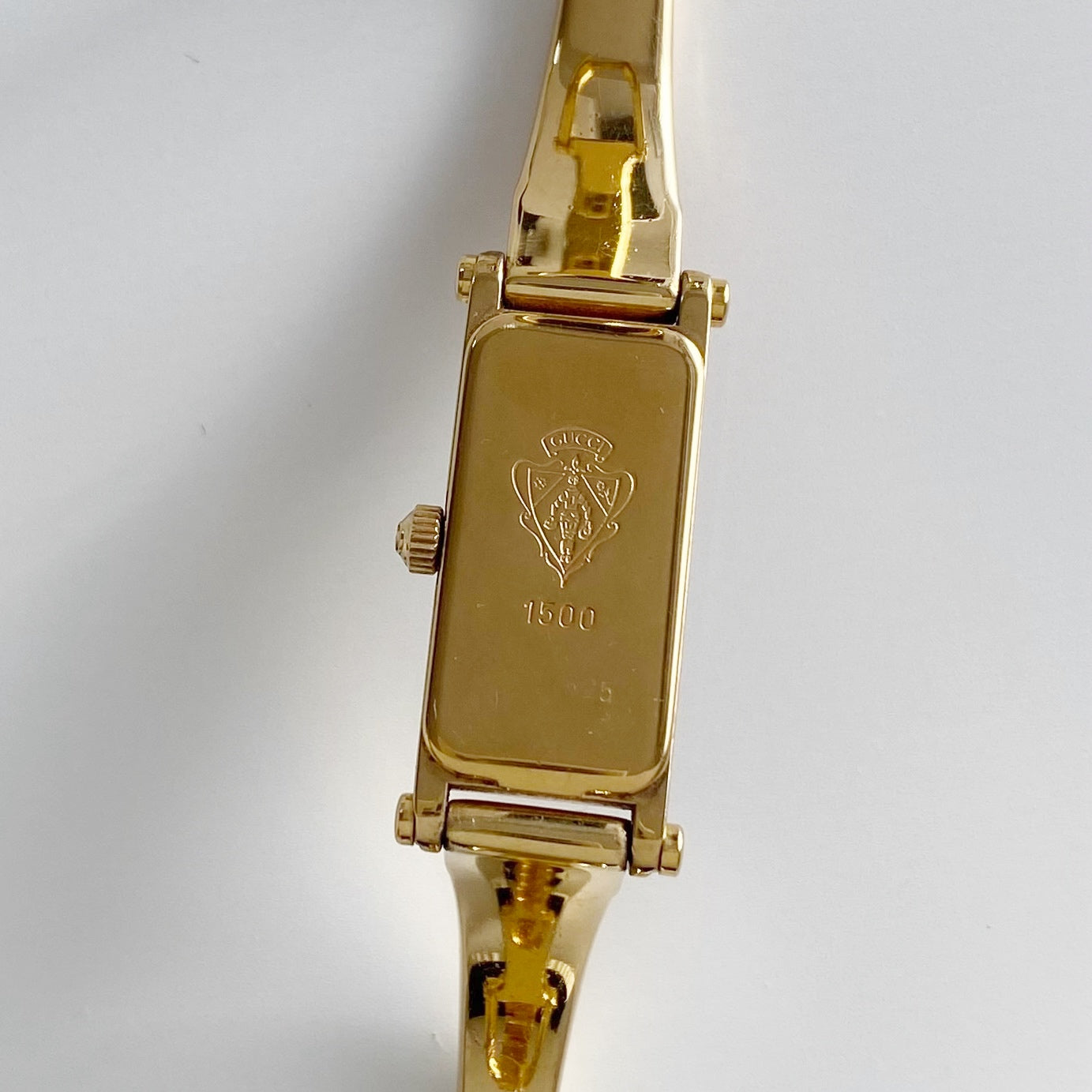 Gucci 1990s Seashell Dial Rectangular Gold Plated  Bangle Watch
