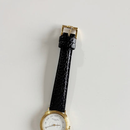 Dior 1990s Date Round Dial Gold Plated Watch