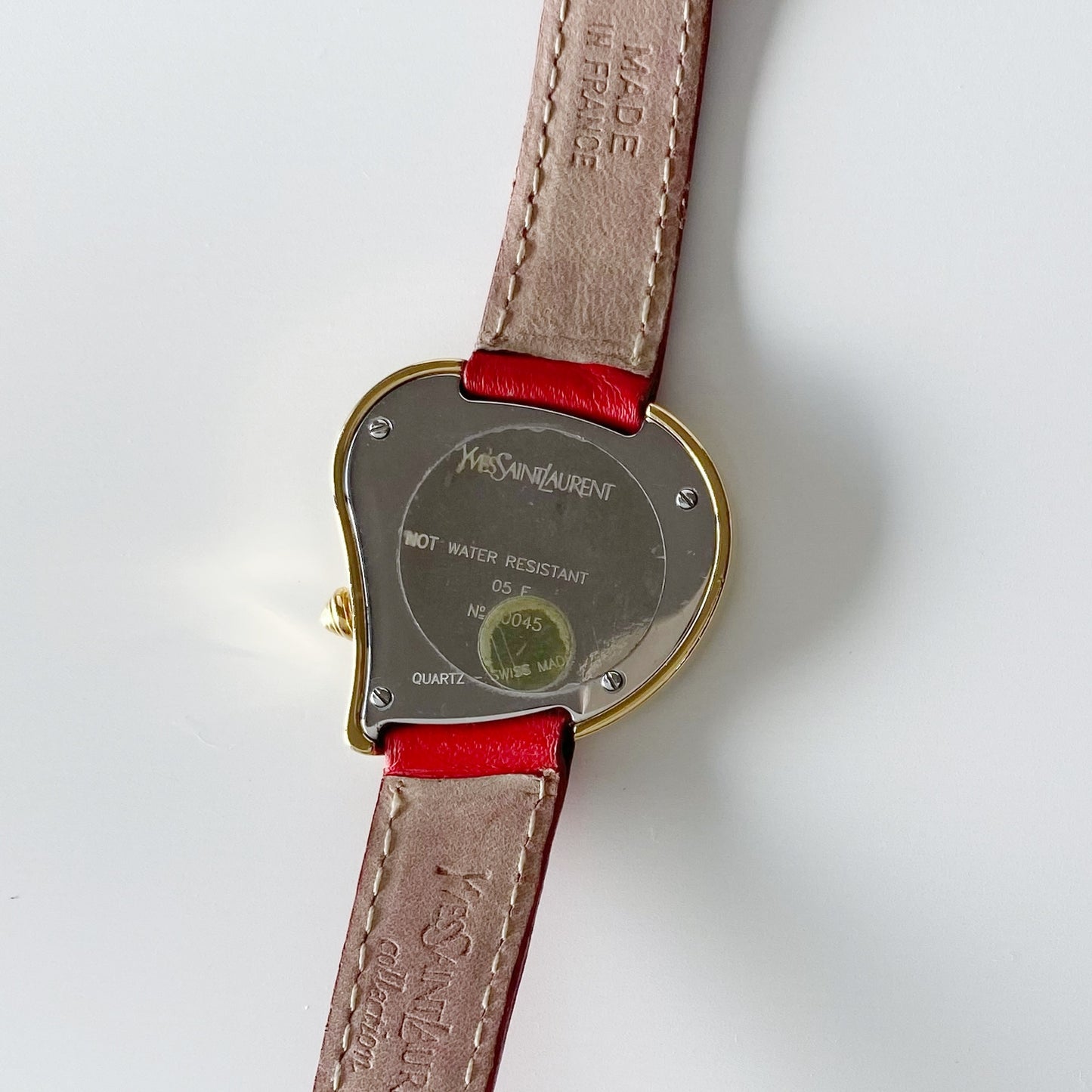Yves Saint Laurent 1990s Heart Shaped Gold Plated Red Watch