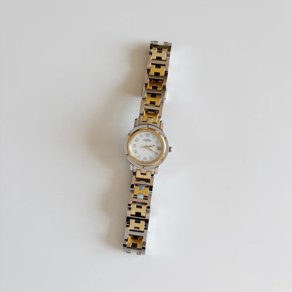 Hermes Early 2000s Clipper Seashell Dial Gold Plated Two Tone Watch
